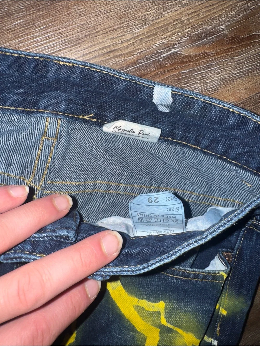 Men's Dark Wash Jeans with Yellow Lightning Graphic